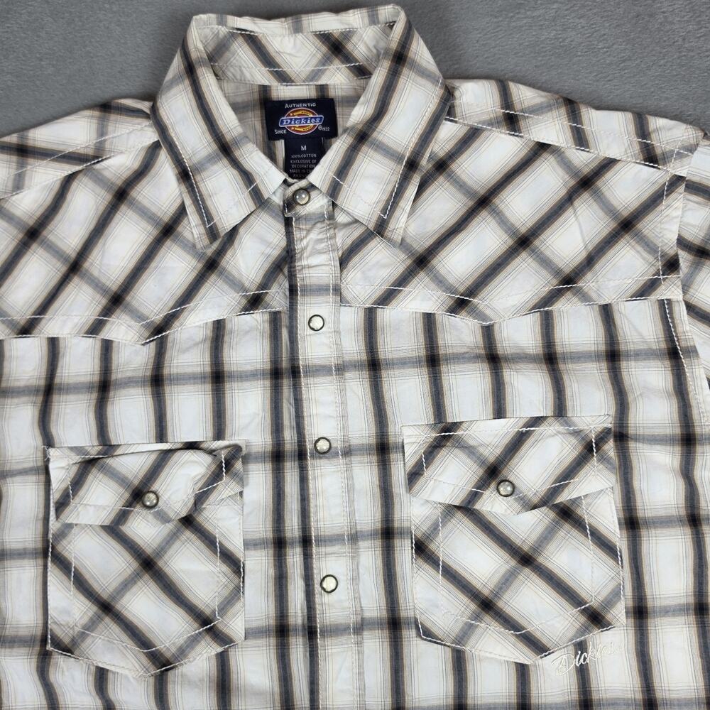 Dickies Western Pearl Snap Plaid Shirt Men's Medium Short Sleeve Cotton